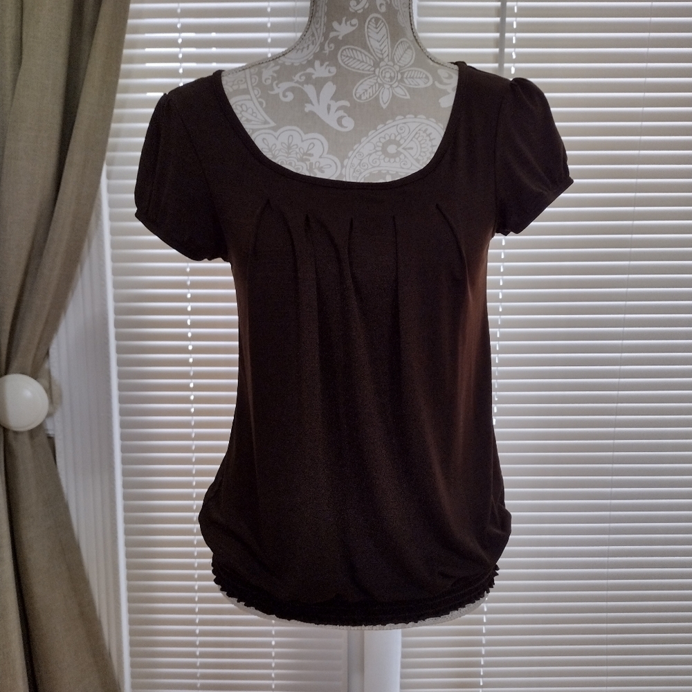 🌺BROWN ELASTICATED WAIST TOP